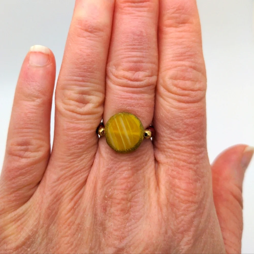 Yellow Medallion Seed Bead Ring